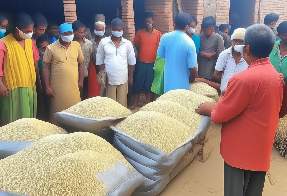 Prince Anu organizing grain distribution to the people