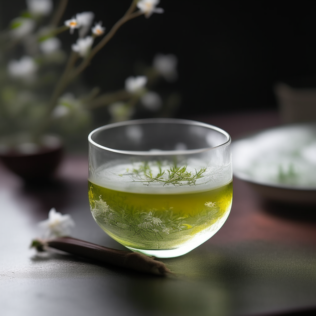 在大雪中喝热气腾腾的花茶，汤色红，清澈，温暖
