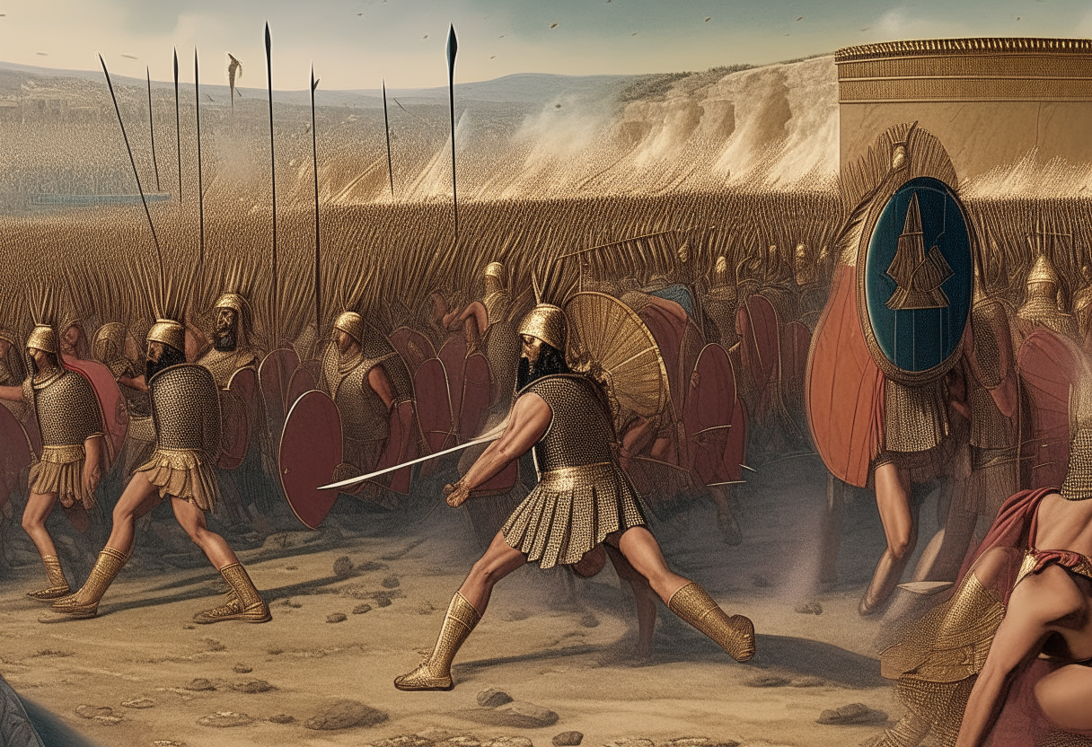 Xerxes launching an extensive military campaign against Greece in 480 BC, leading a massive Persian army, digital art