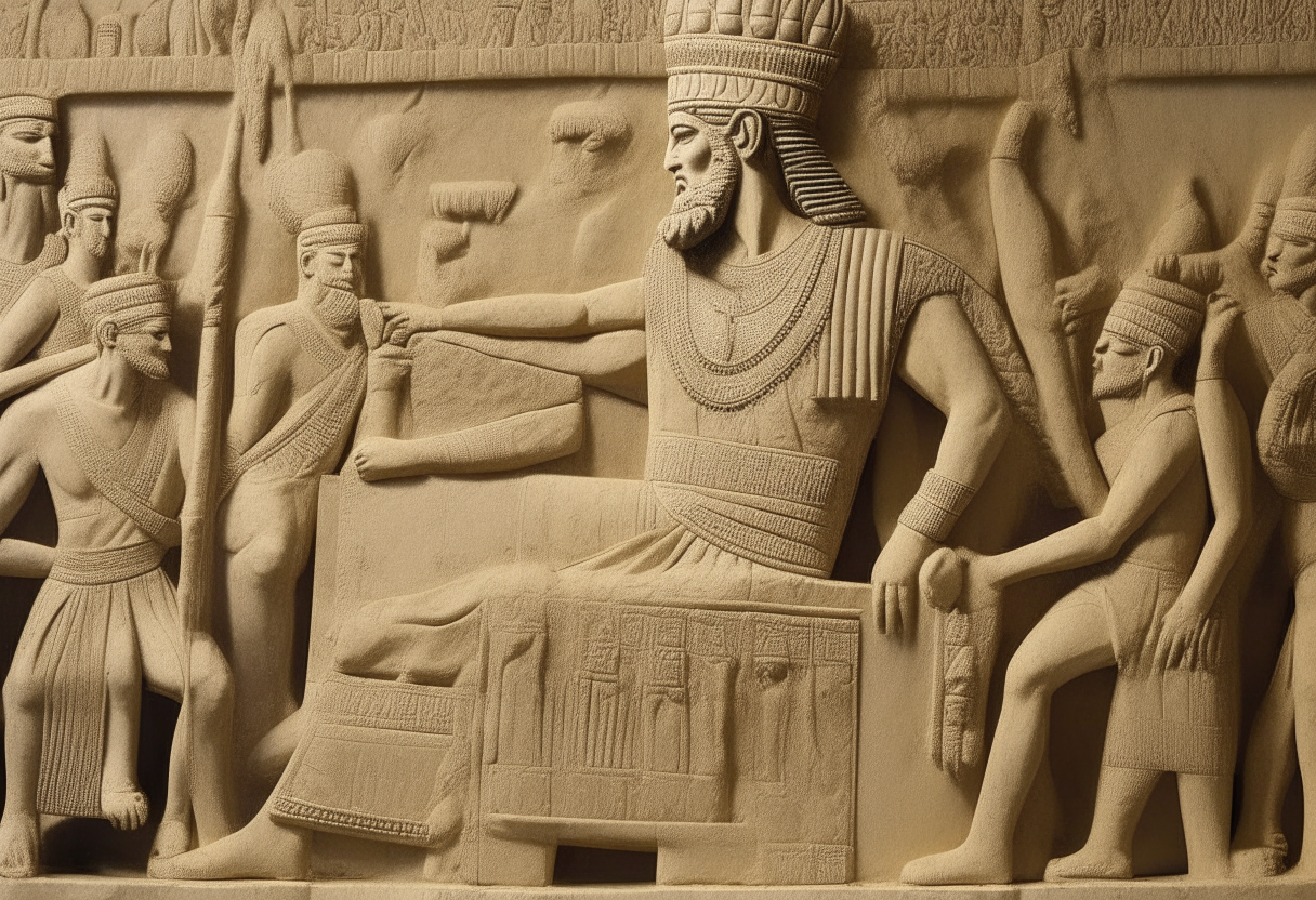 Xerxes ascending the throne in 486 BC to rule the Achaemenid Empire, stone carving