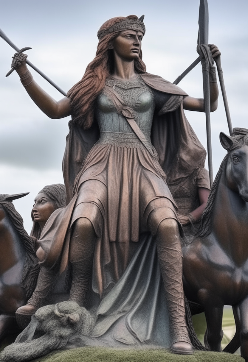 Boudica remembered through the ages in British history books and monuments
