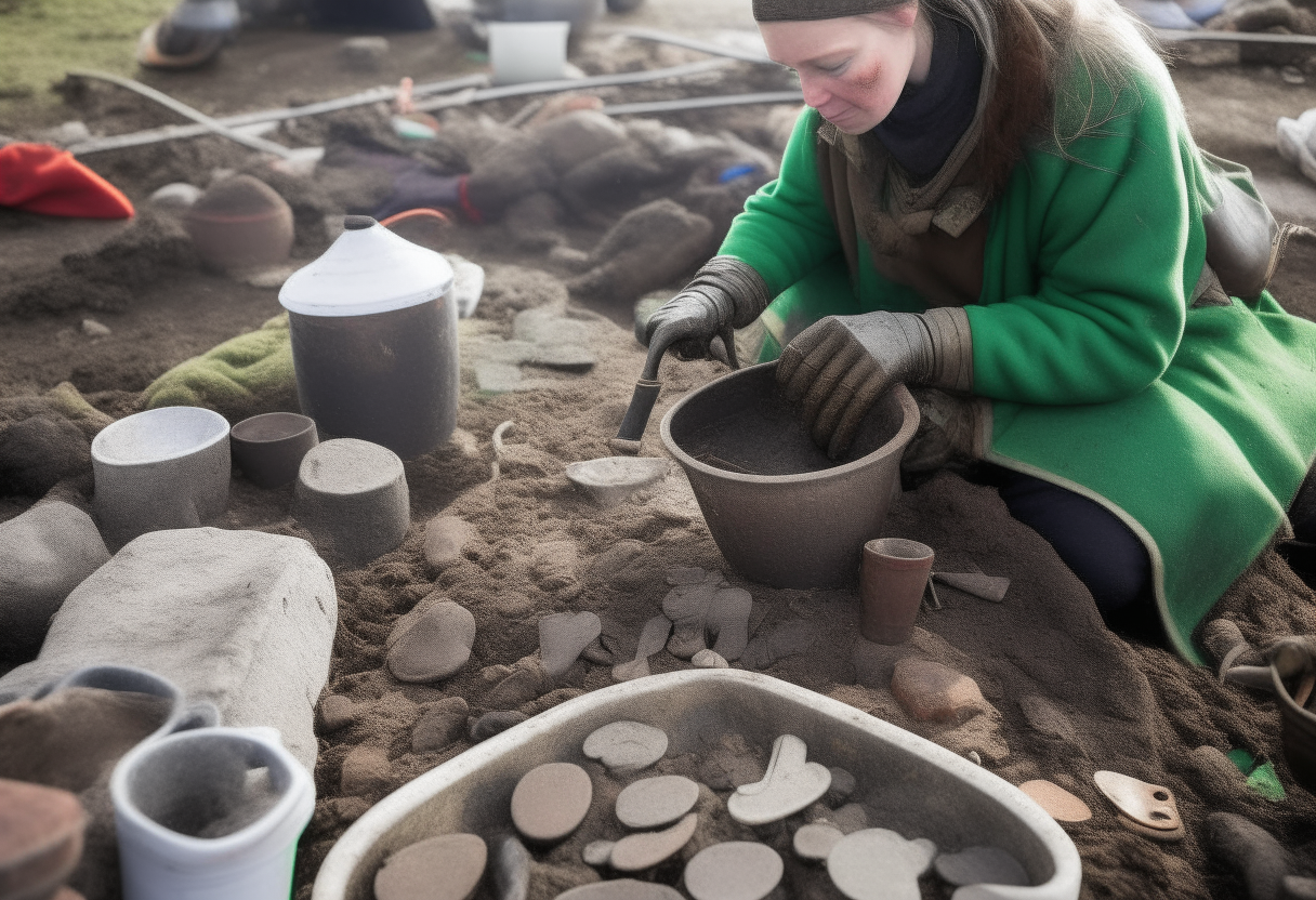 Archaeological excavation uncovering Celtic artifacts and remains
