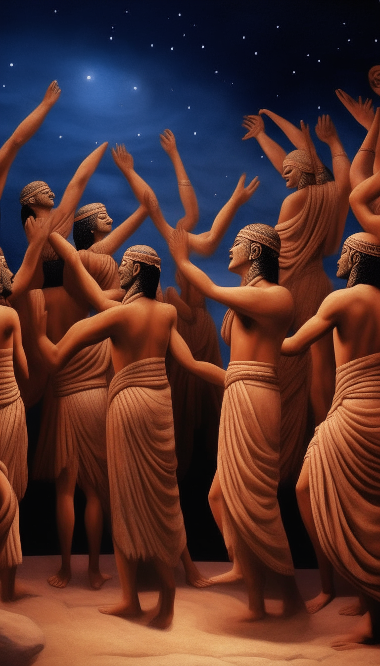 The people in the previous ritual dance scene are depicted in greater detail, with more defined musculature and features