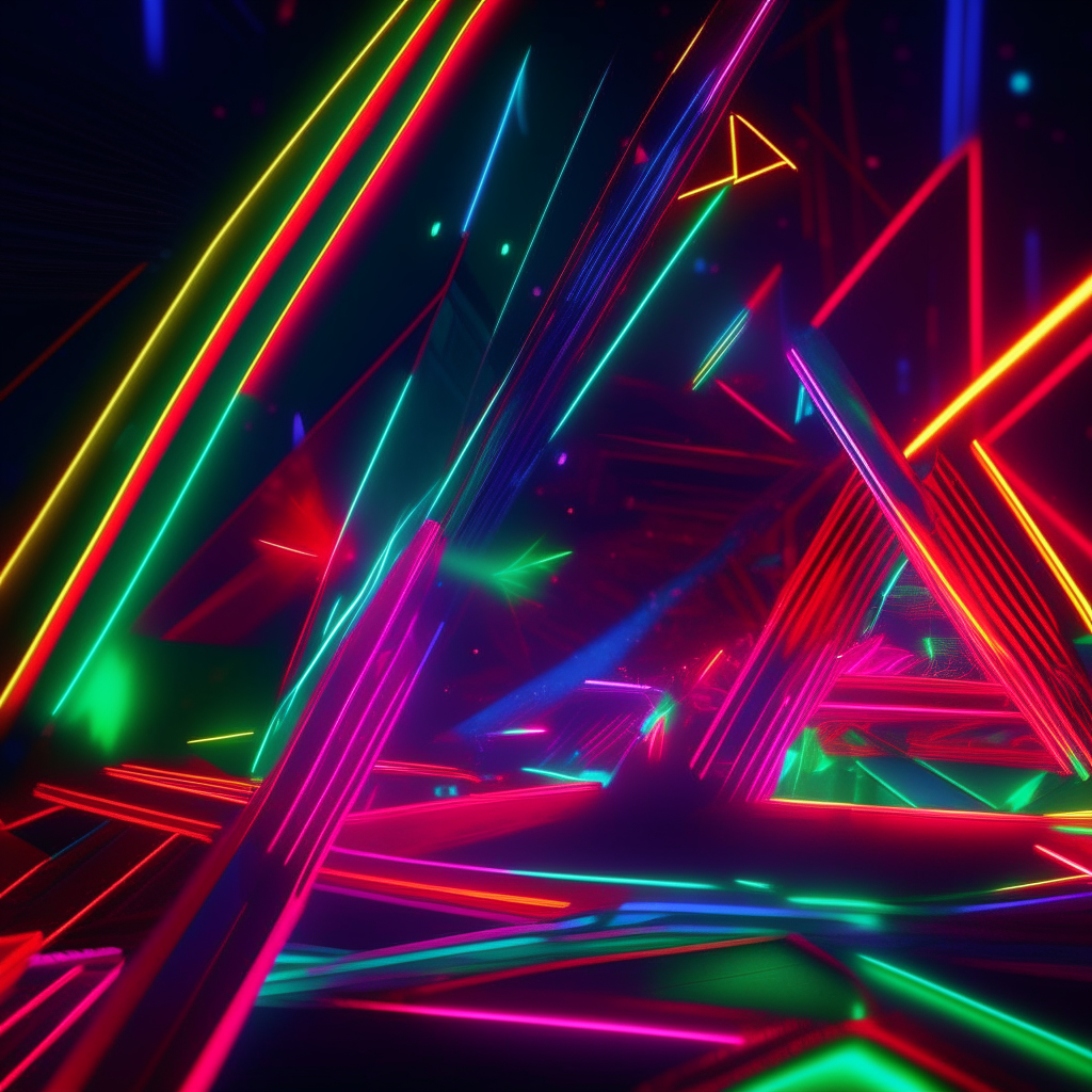 abstract shapes and colors in a Christmas theme, neon lights, glow sticks, lasers, electronic music festival