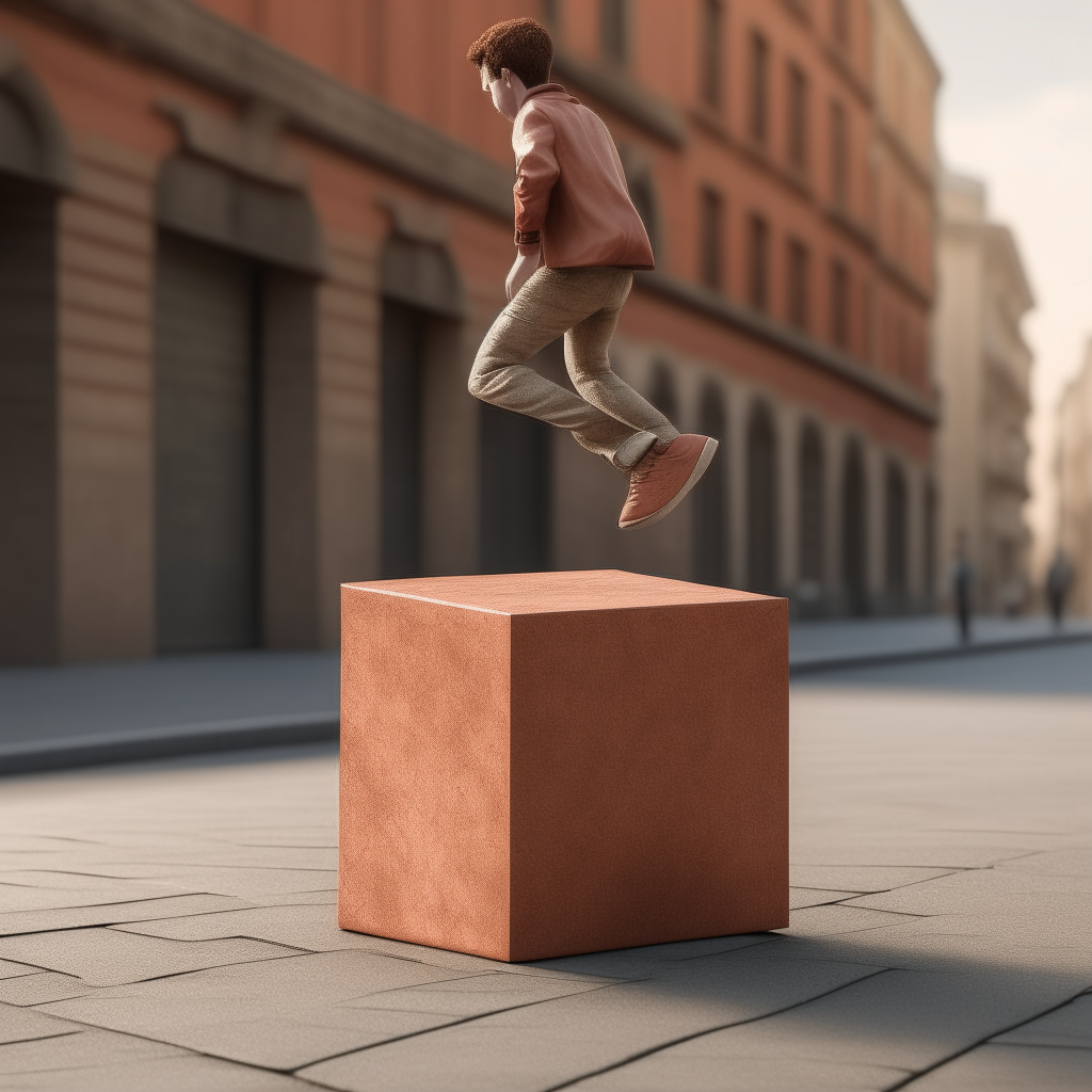 A square box , the letter A return on the box, the box jumping. oscar winning, candid street portrait, soft render