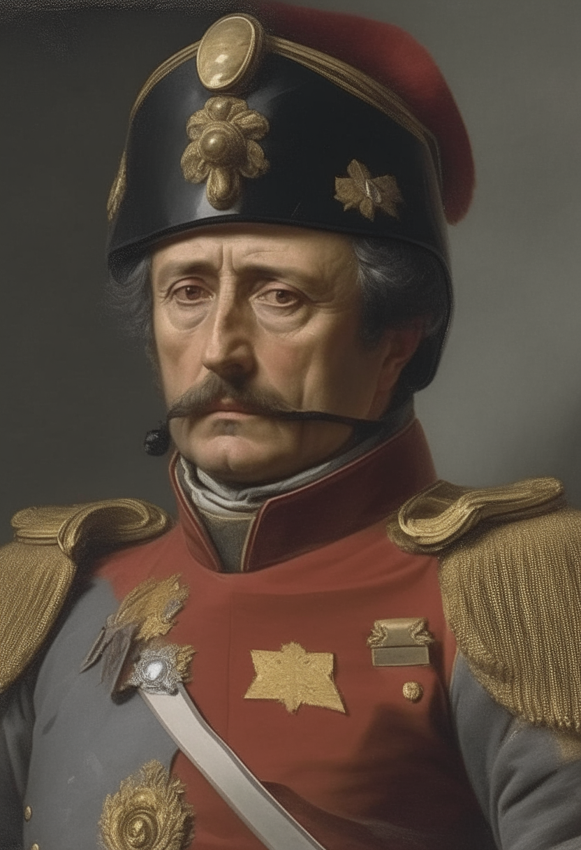 Jules César en armure de général romain, allongé sur le sol les yeux fermés, du sang autour de lui