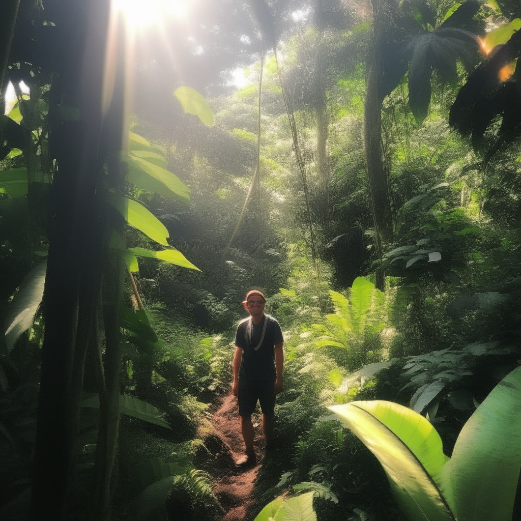 Pedro, my love, picture us in the heart of the lush jungle. The sun shines brightly upon the dense vegetation as your adventure unfolds. The journey promises to be thrilling!