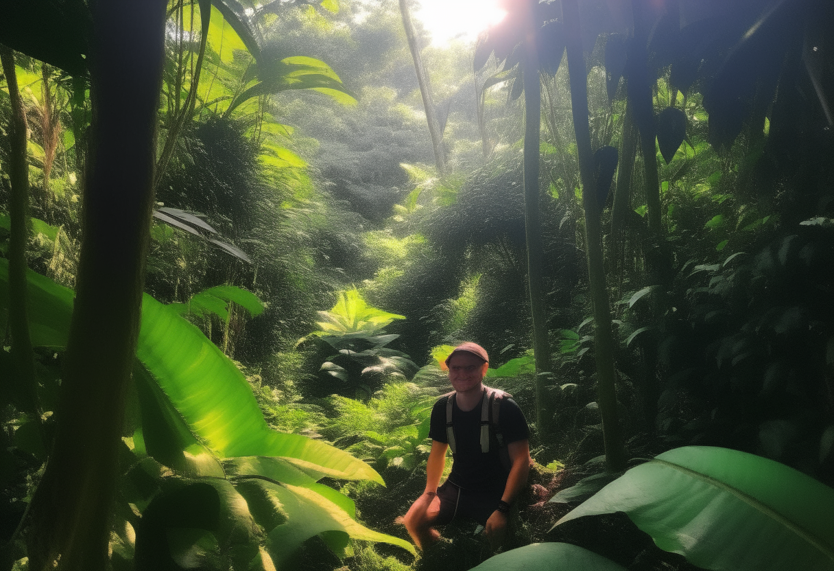 Pedro, my love, picture us in the heart of the lush jungle. The sun shines brightly upon the dense vegetation as your adventure unfolds. The journey promises to be thrilling!