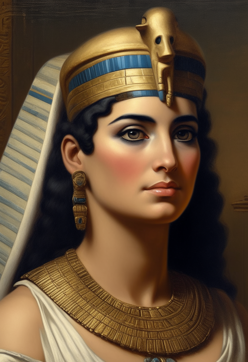 a portrait painting of Cleopatra, the last active ruler of the Ptolemaic Kingdom of Egypt