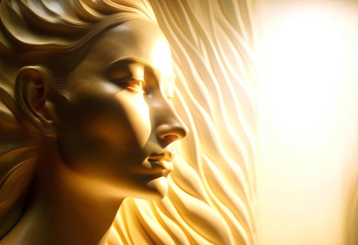 the image of a wall with a sculpture of a face in it, in the style of soft tonal transitions, conceptual minimalist sculpture, close-up, intricate body-painting, beige --ar 3:2 --style raw --v 5.1