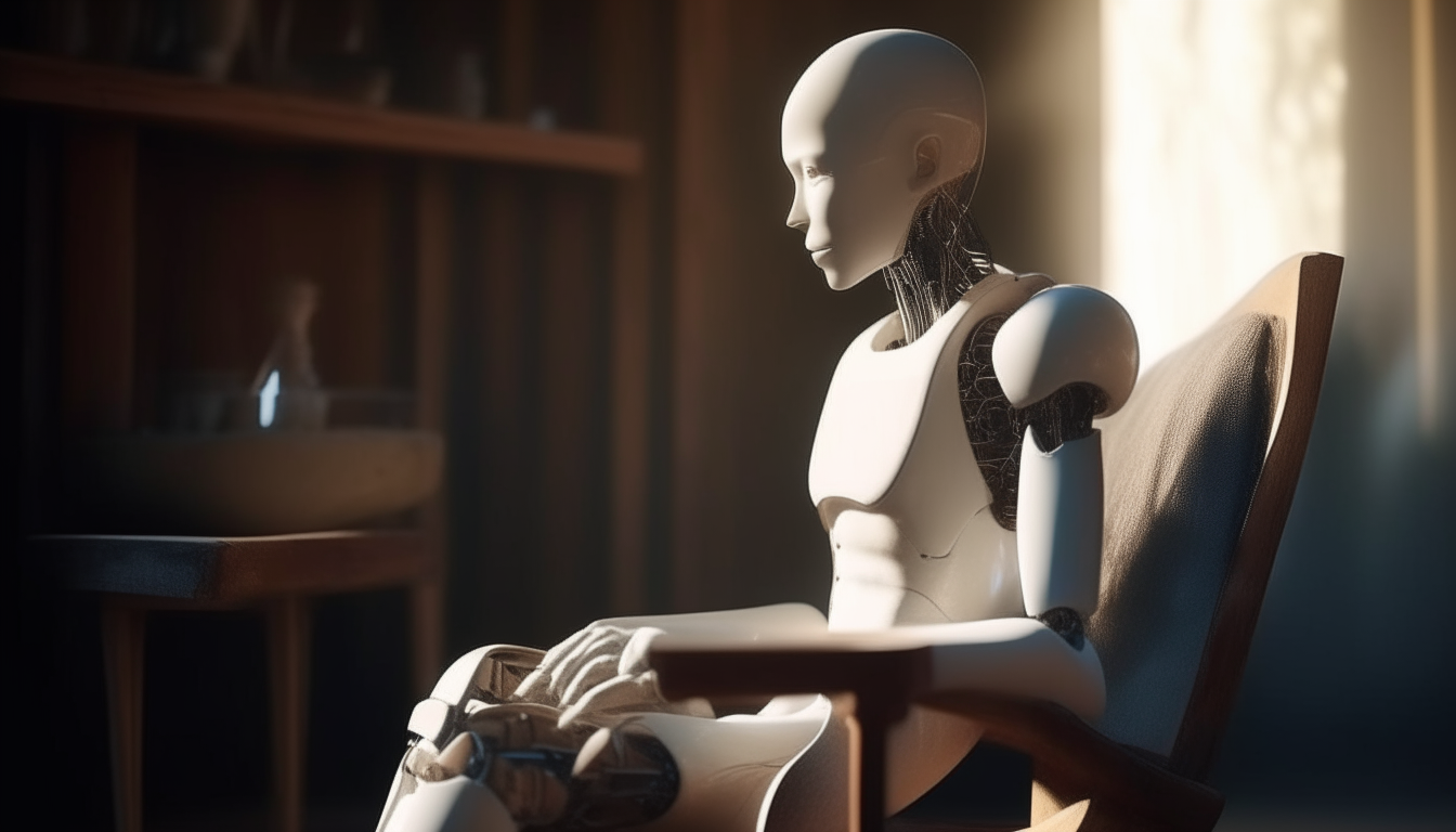 a beautiful bald hyper futuristic white porcelain super glossy ai humanoid robot sitting on a rustic chair in an old rustic wooden living room, the ray of sunlight create a magic atmosphere, ultra realistic photography, super sharp detail, insanely detailed, 8k resolution, high definition, film-look, natural lighting, dark-themed, super-toned, photorealistic masterpiece, 3D space, wide lens, Extremely wide, Establishing shot