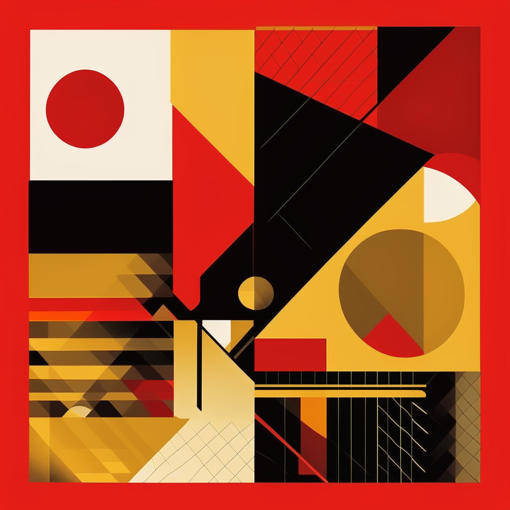 Stylized cartoon artwork featuring large geometric shapes in the colors of the German flag: black, red and gold. Simple, graphic, clean lines, flat colors, album art