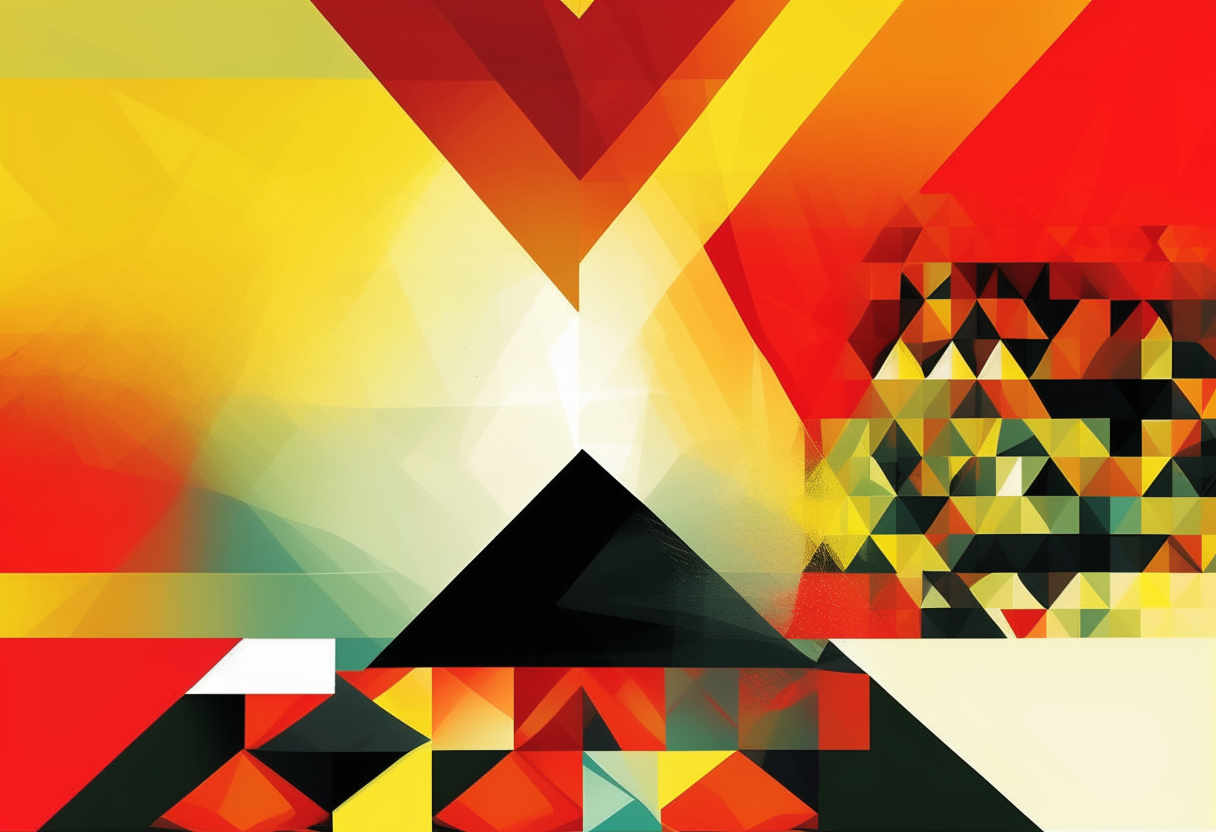 Stylized digital artwork featuring geometric shapes in the colors of the German flag in the foreground, with blank space for additional elements. Landscape orientation, graphic design, album art