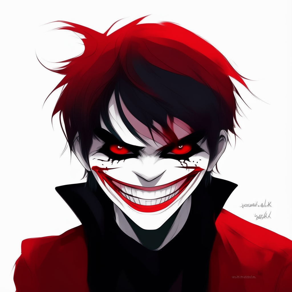 design me anime joker with red colour and black glasss and smile