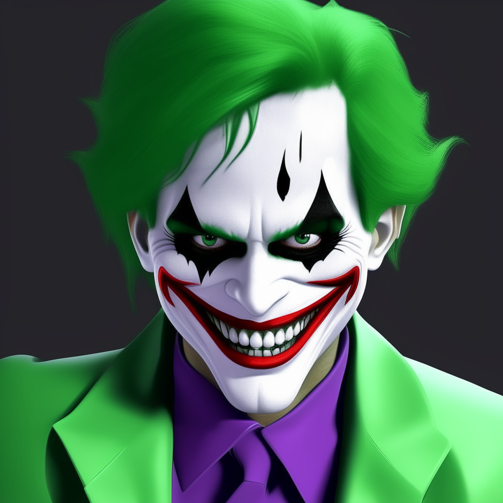 design me animer joker with green colour and white glasss and smile