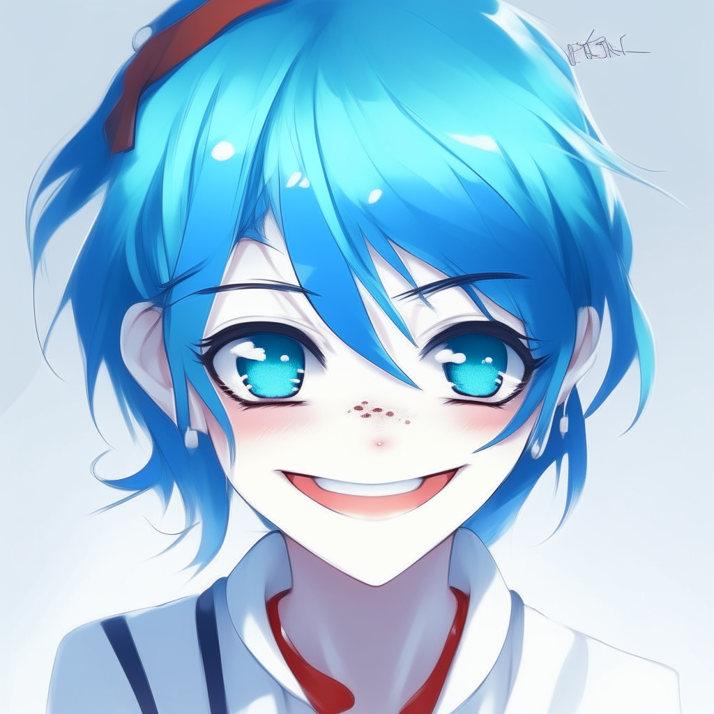 design me anime joker girl with blue colour and white glasss and smile