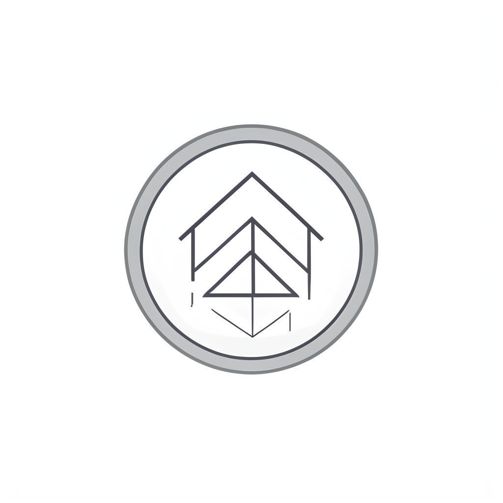 A modern interior design logo featuring clean lines and geometric shapes in white and gray