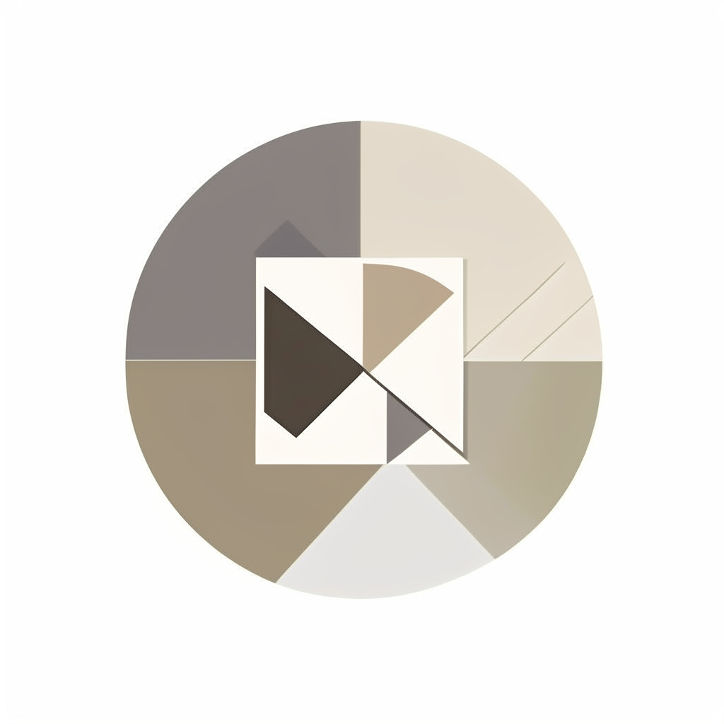 A modern logo design for an interior design business, featuring simple geometric shapes and a color palette of whites, greys and earth tones