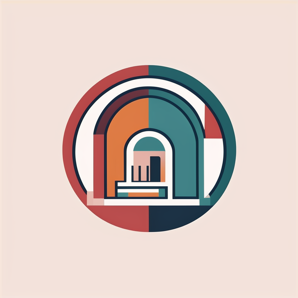 A modern logo incorporating iconic symbols of interior design like furniture outlines or architectural elements, in a balanced color palette suitable for print and digital