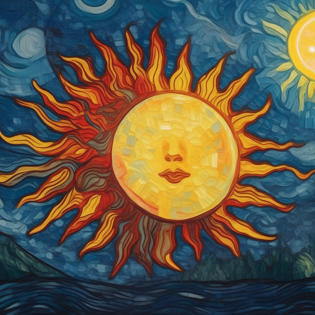 the sun, painted in the dramatic style of Vincent Van Gogh's starry night