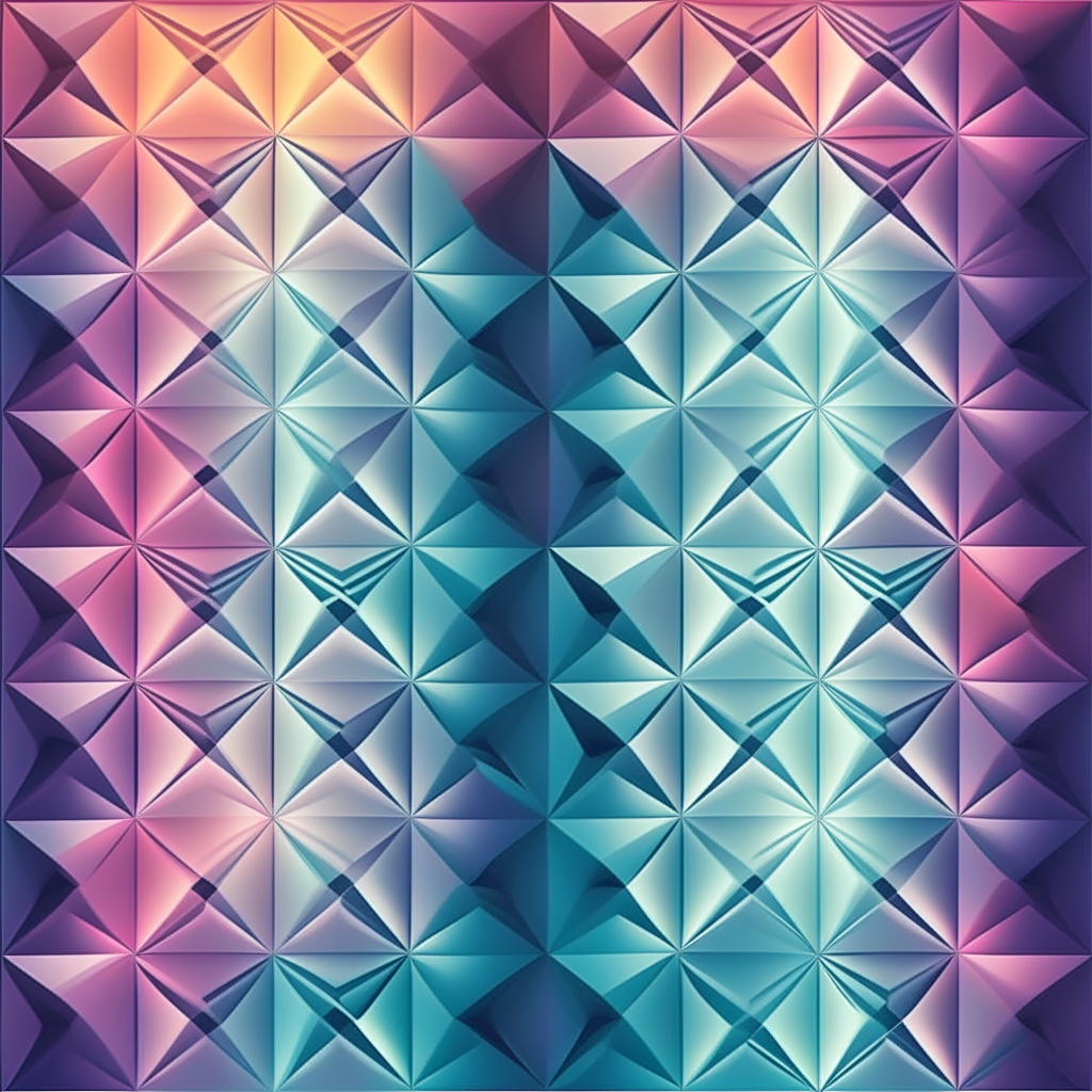 seamless geometric pattern repeating only in the corners of the image, with smooth color gradients blending the sides