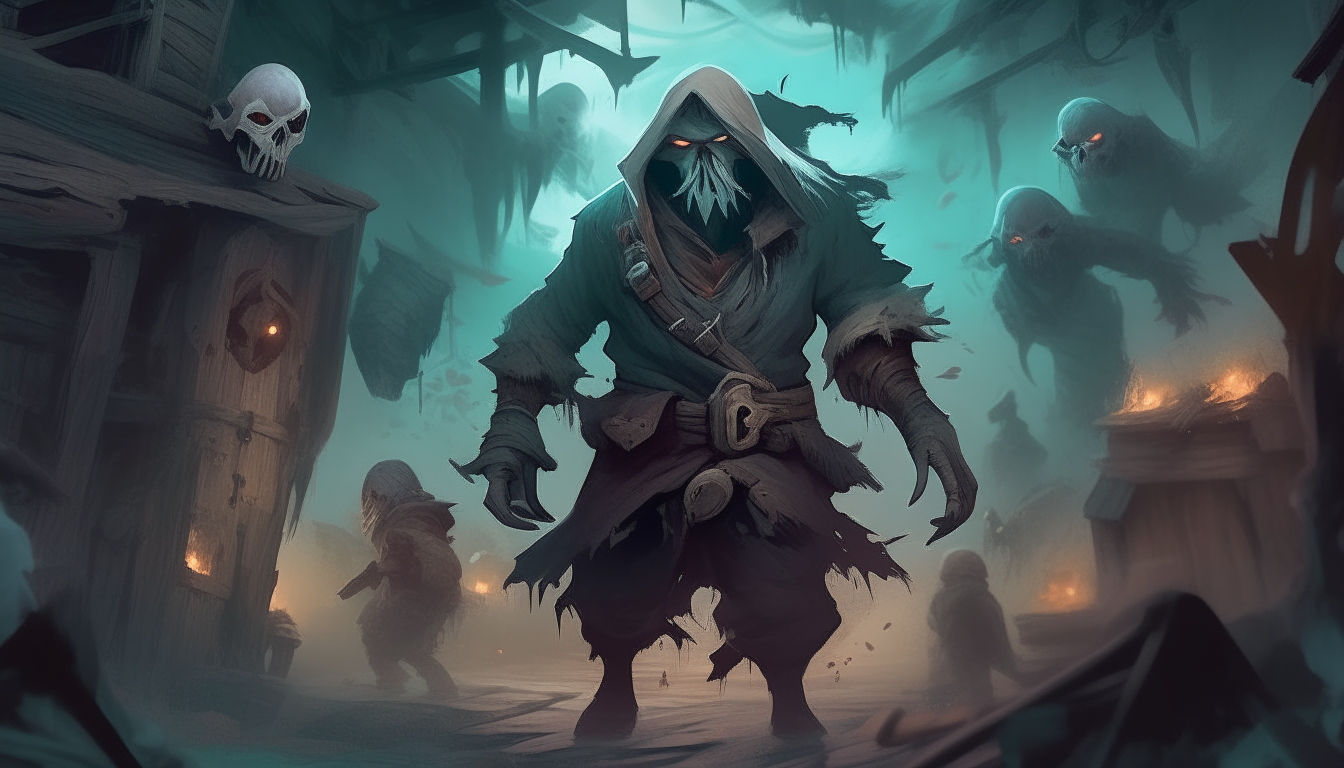"Illustrate the transformation of the once brave explorer into a tormented soul, with haunting spirits and ghostly entities surrounding him as he becomes a part of the malevolent forces ruling the forsaken village."