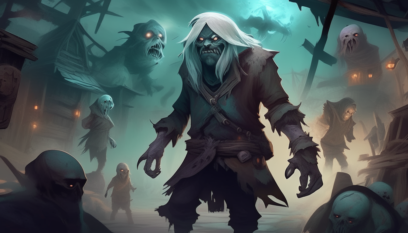 "Illustrate the transformation of the once brave explorer into a tormented soul, with haunting spirits and ghostly entities surrounding him as he becomes a part of the malevolent forces ruling the forsaken village