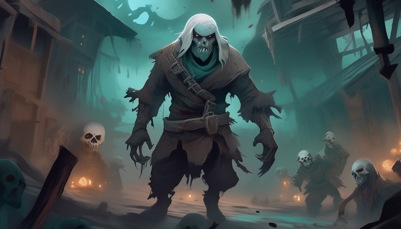 "Illustrate the transformation of the once brave explorer into a tormented soul, with haunting spirits and ghostly entities surrounding him as he becomes a part of the malevolent forces ruling the forsaken village."