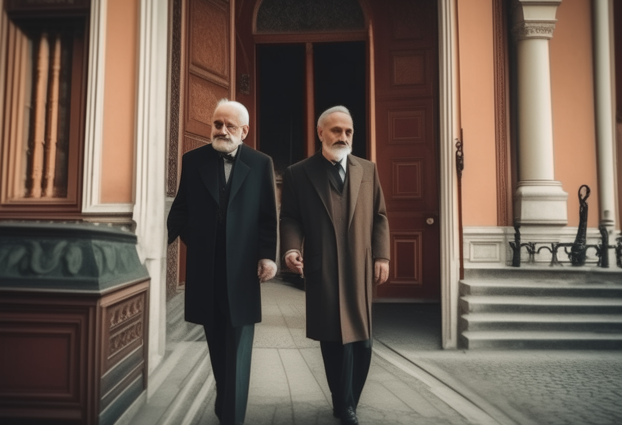 The handsome man and a old man entering to the palace 
