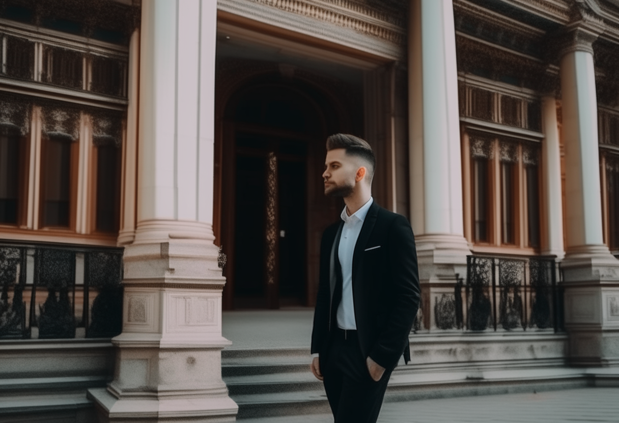 A handsome man entering to the palace 