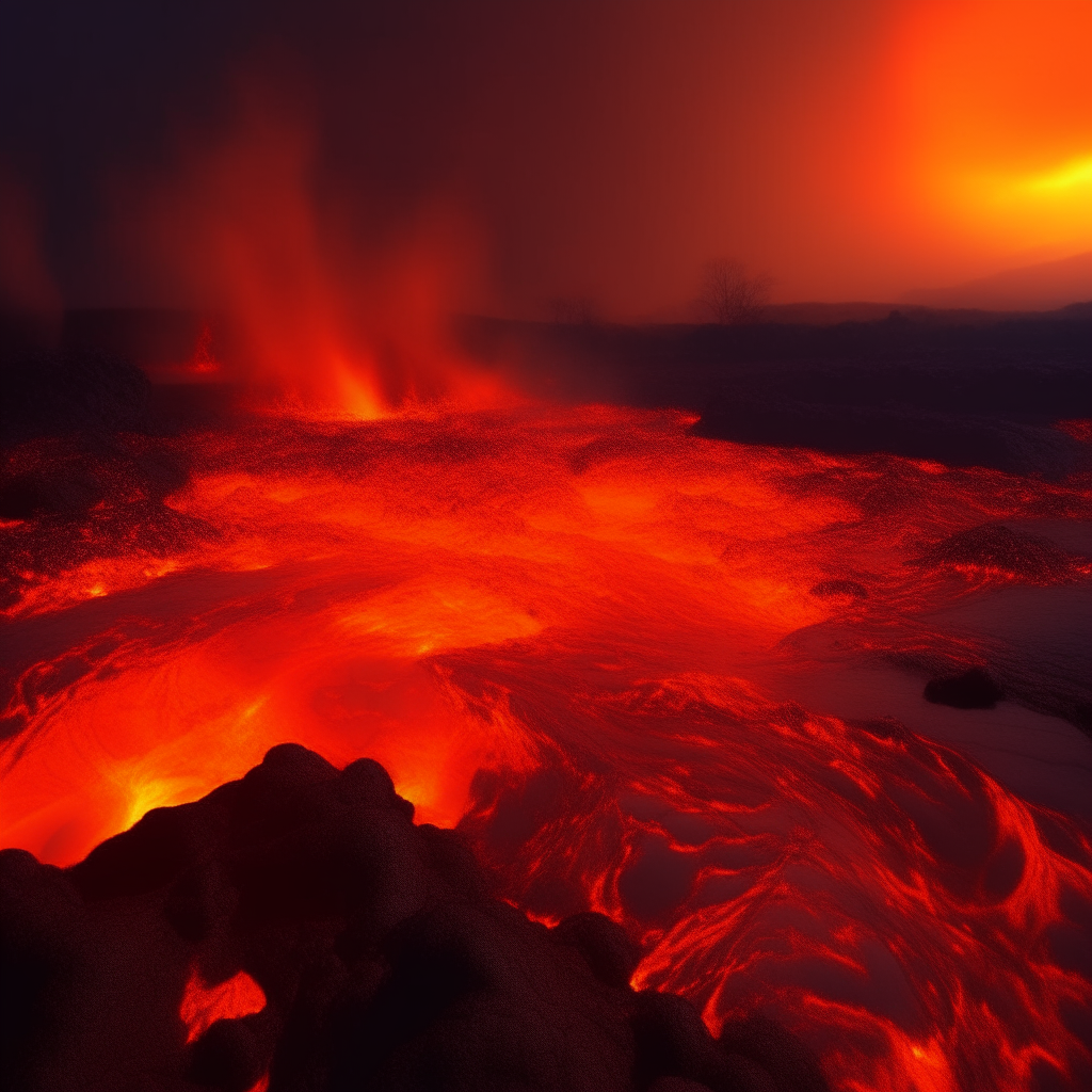 a fiery hellscape, with lava and flames everywhere, ominous red glow