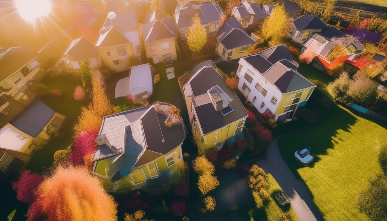 The opening shot shows a sweeping aerial view of the enchanting village of Haven. The sun is shining, casting a warm and golden glow on the vibrant houses and colorful gardens. The camera slowly descends, revealing Leela and Anaya standing in their backyard, looking up at the sky with eyes full of wonder and dreams. The expression on their faces should convey their excitement and anticipation for what lies ahead] unreal engine, hyper real --q 2 --v 5.2 --ar 16:9