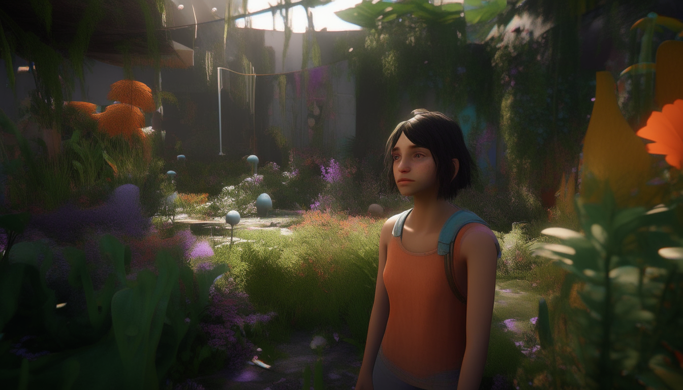 kids animation, personality: [Contrastingly, show Anaya struggling with her own garden. She is shown trying different methods to make the plants grow, including watering, fertilizing, and even talking to them. However, the plants still look wilted and weak. Anaya's expression shows frustration and disappointment] unreal engine, hyper real --q 2 --v 5.2 --ar 16:9