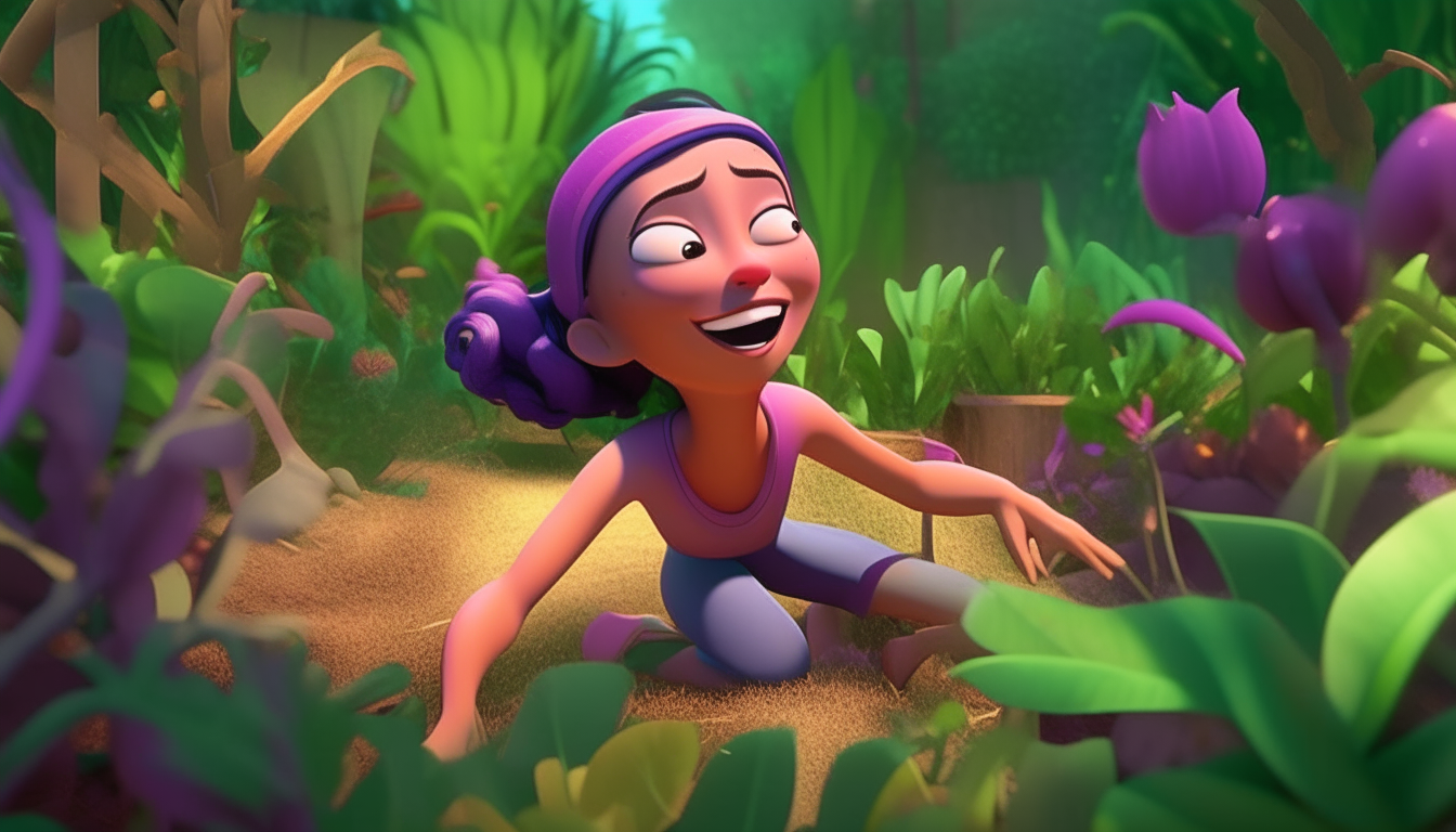 kids animation, personality: [Illustrate a time-lapse sequence of Leela - a girl planting the seeds in her garden. The camera pans around her as she carefully digs holes, places the seeds, and covers them with soil. The scene is filled with energy and motion, showcasing Leela's determination and love for gardening] unreal engine, hyper real --q 2 --v 5.2 --ar 16:9