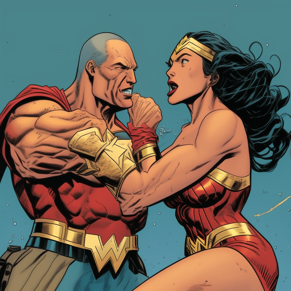 wonder woman punching a dangerous man