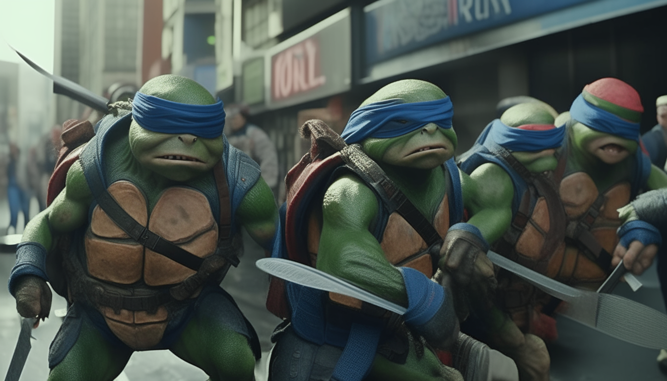 The Teenage Mutant Ninja Turtles - Leonardo, Donatello, Michelangelo and Raphael - face off against the villainous robot Schneider in a battle to save New York City