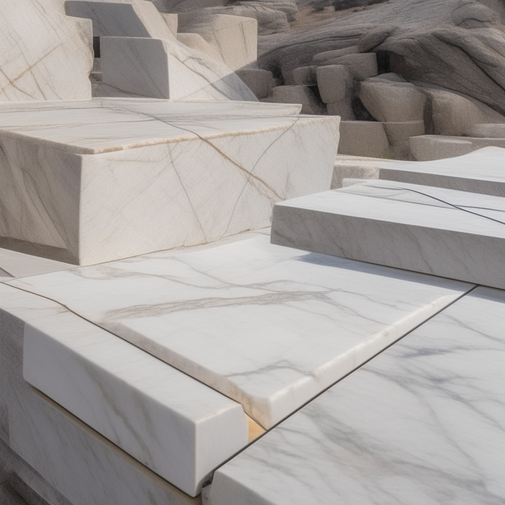 a close-up of marble slabs being cut and polished at a quarry