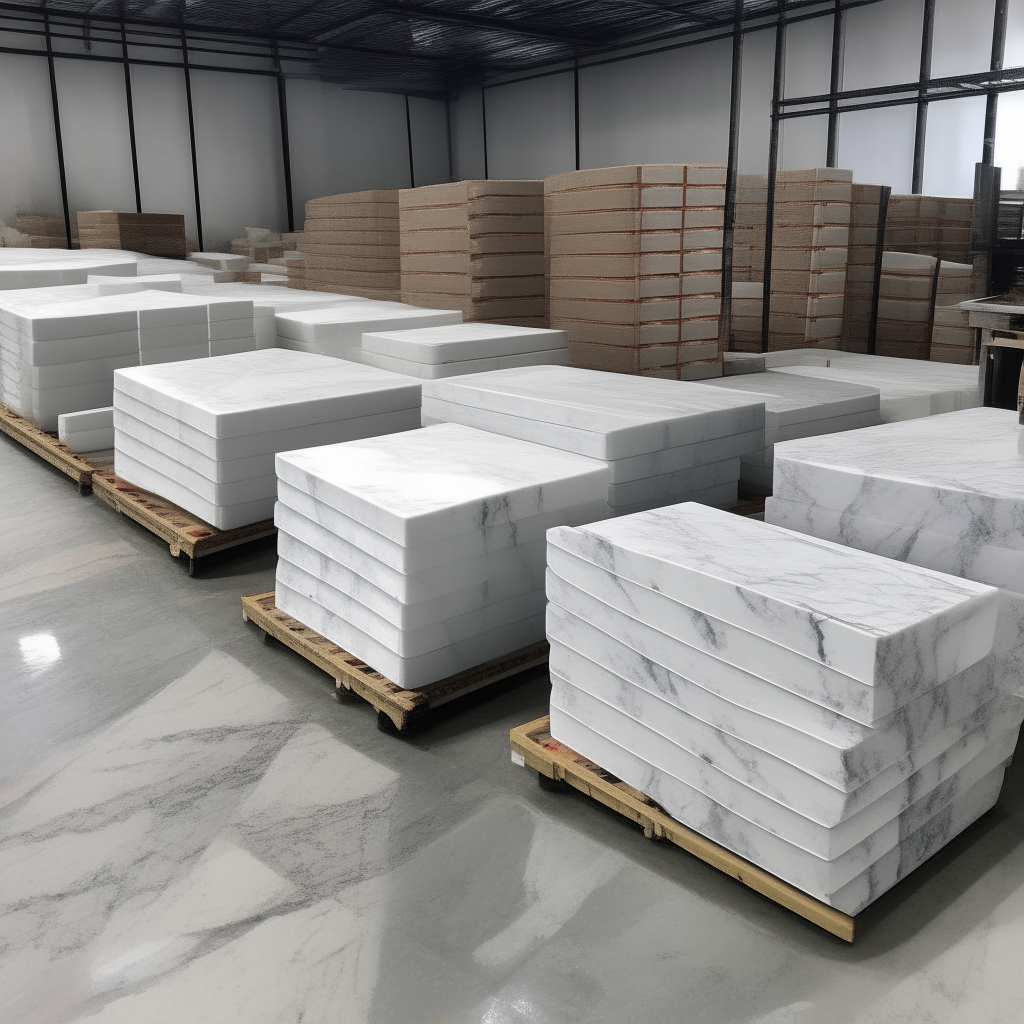 marble tiles being sorted on pallets for worldwide shipping