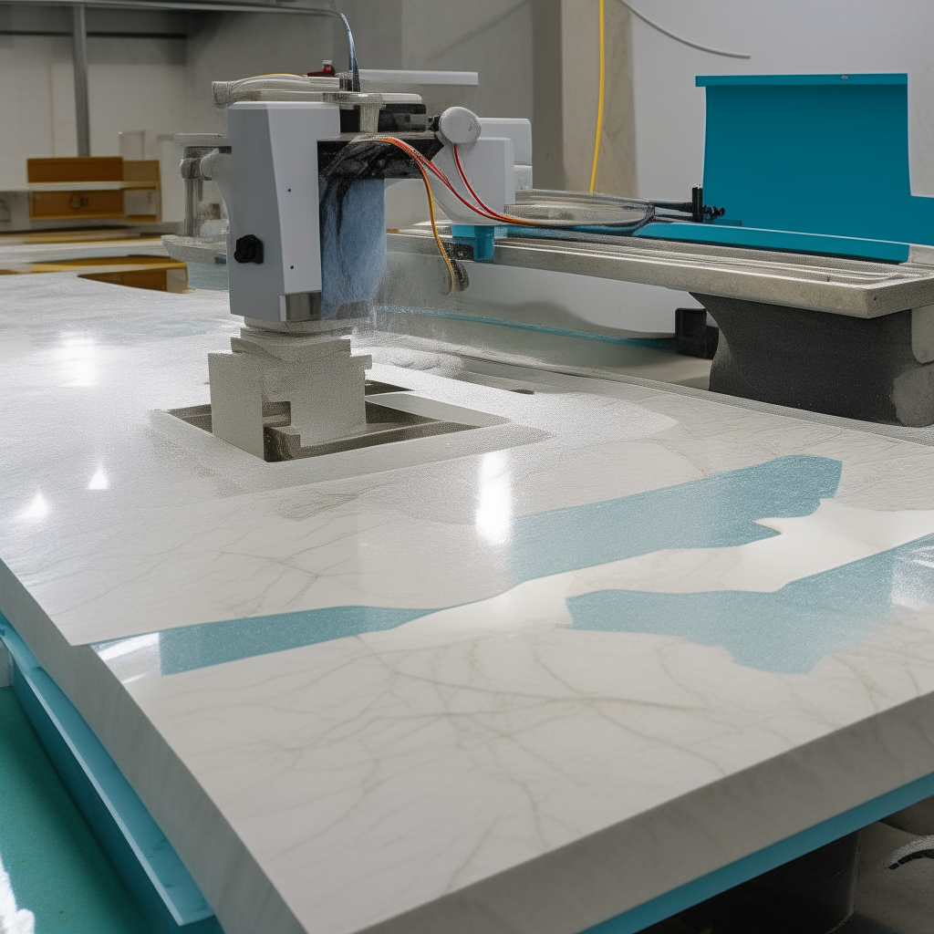 marble slabs being cut with a waterjet
