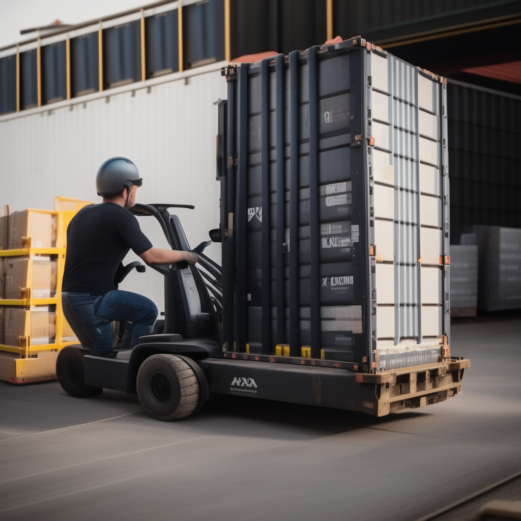 a forklift loading pallets of onyx onto a shipping container