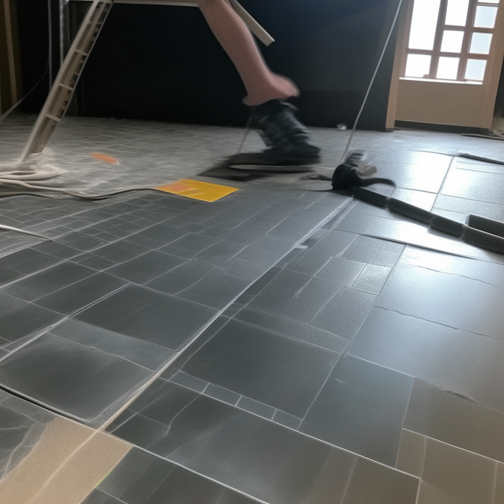 slate floor tiles being grouted in a new home