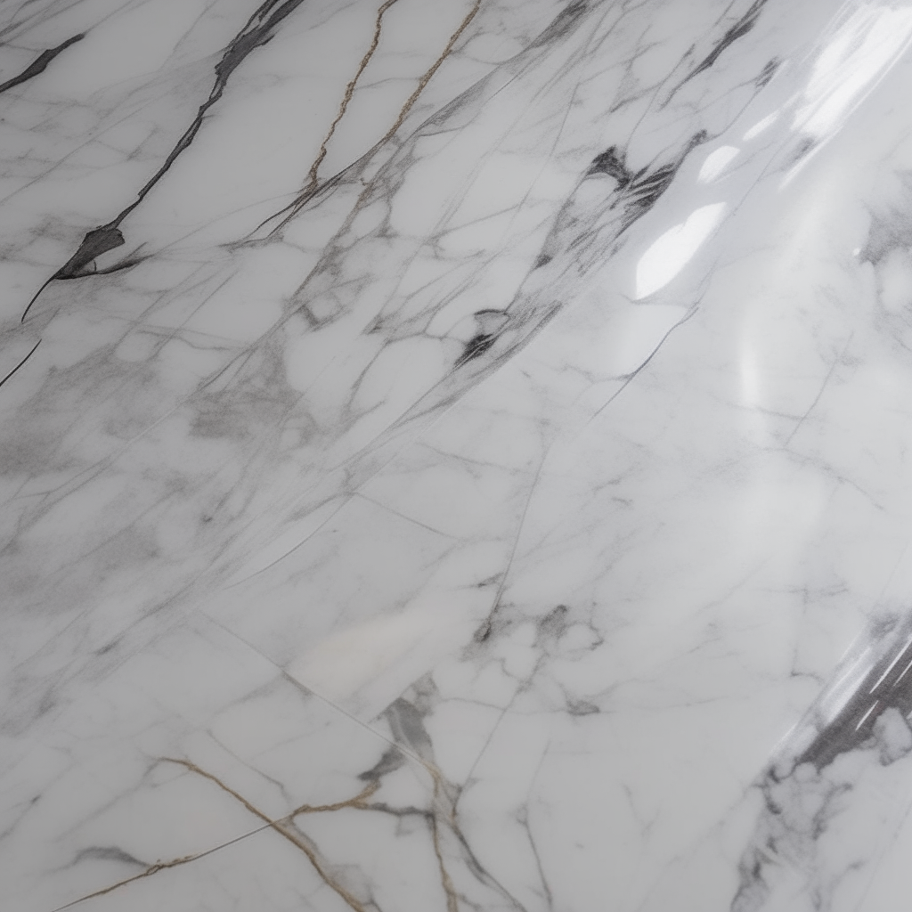 a slab of polished White Carrara marble with intricate veining