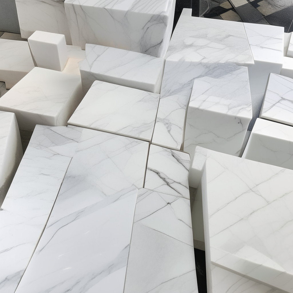White marble tiles being sorted by color and pattern