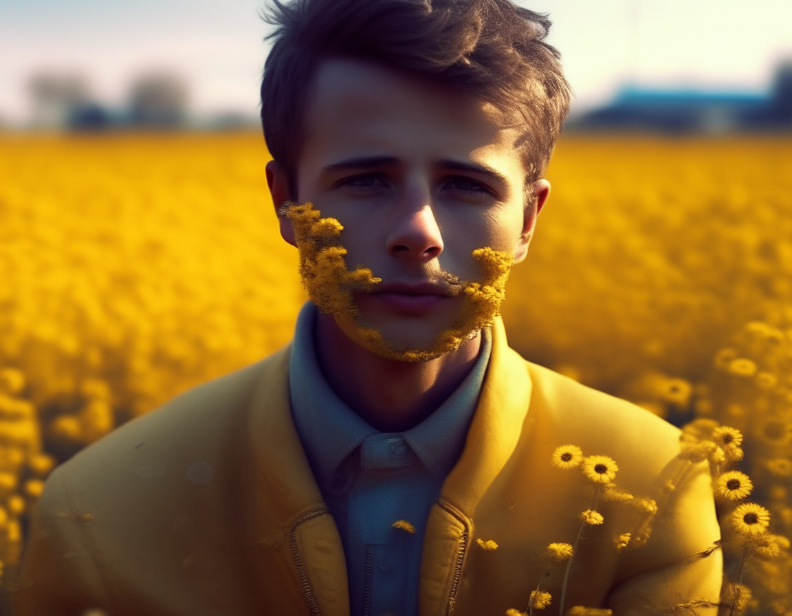 Make this guy into a yellow flower field