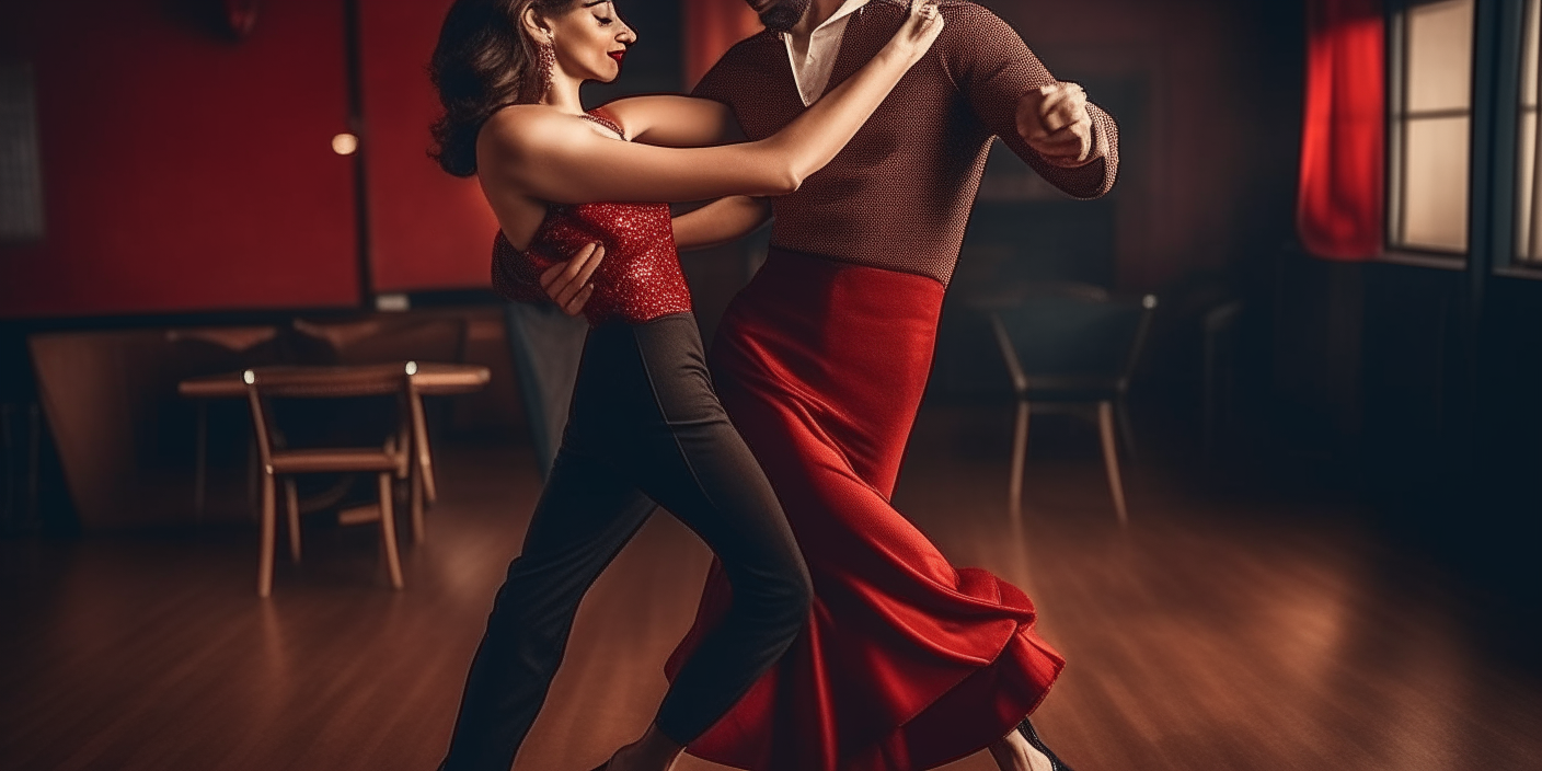 the man dancing salsa with a beautiful partner