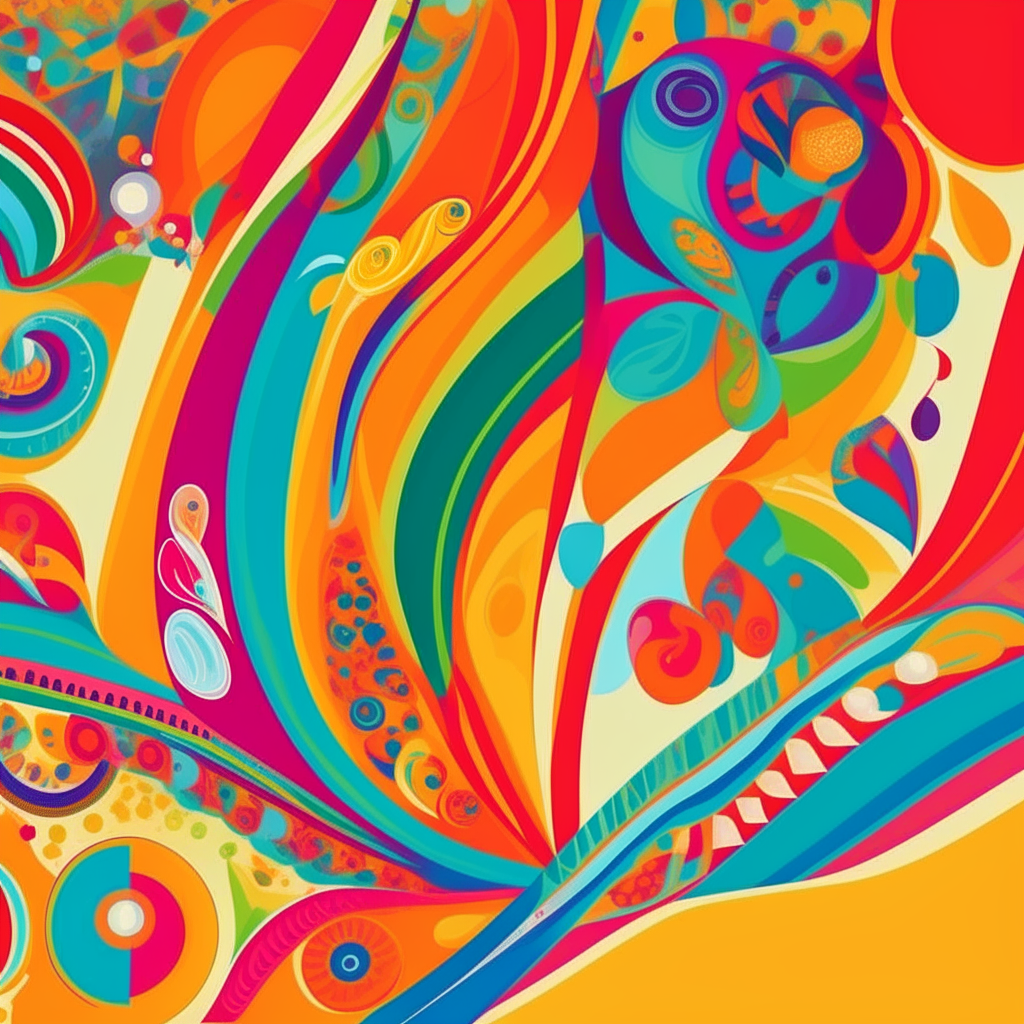 A textile background in the style of a Fallas festival banner, with colorful abstract patterns