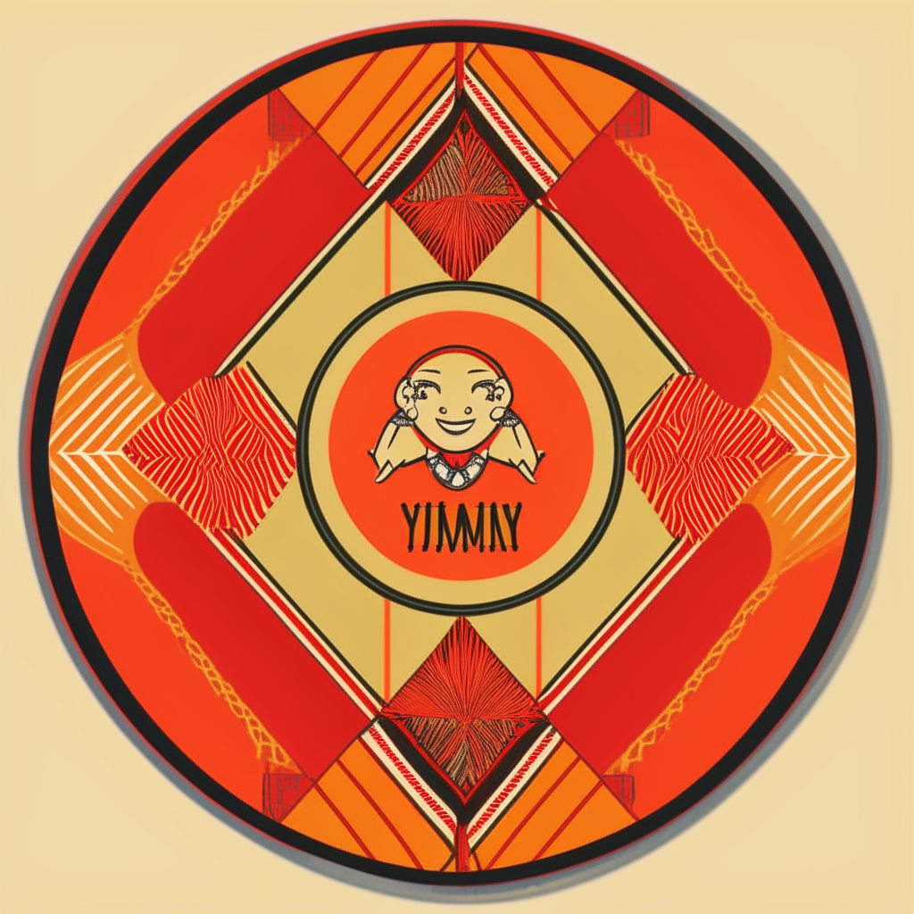 A copy of the final 50mm diameter pin design, with the caricature image, text 'Yanira F.M.Inf. 2024' in Times New Roman orange font, and textile background from the first option.