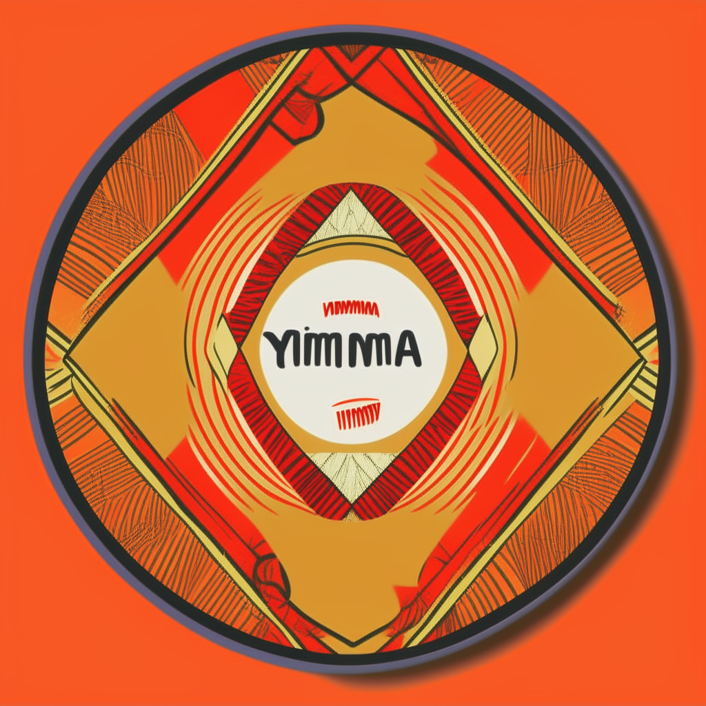 A copy of the final 50mm diameter pin design, with the caricature image, text 'Yanira F.M.Inf. 2024' in Times New Roman orange font, and textile background from the first option.