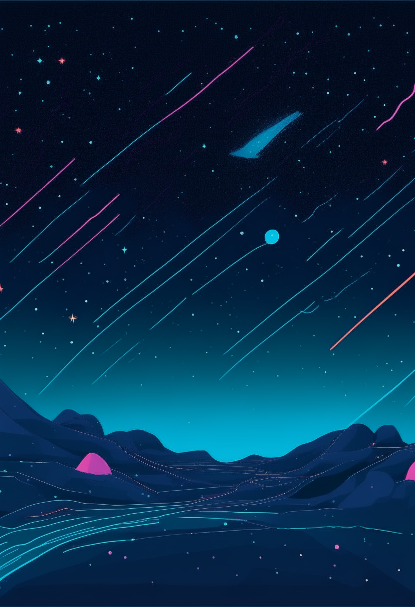 The Big Dipper and other constellations visible against an inky blue night sky, rendered in the stylized neon tones of Miami Vice