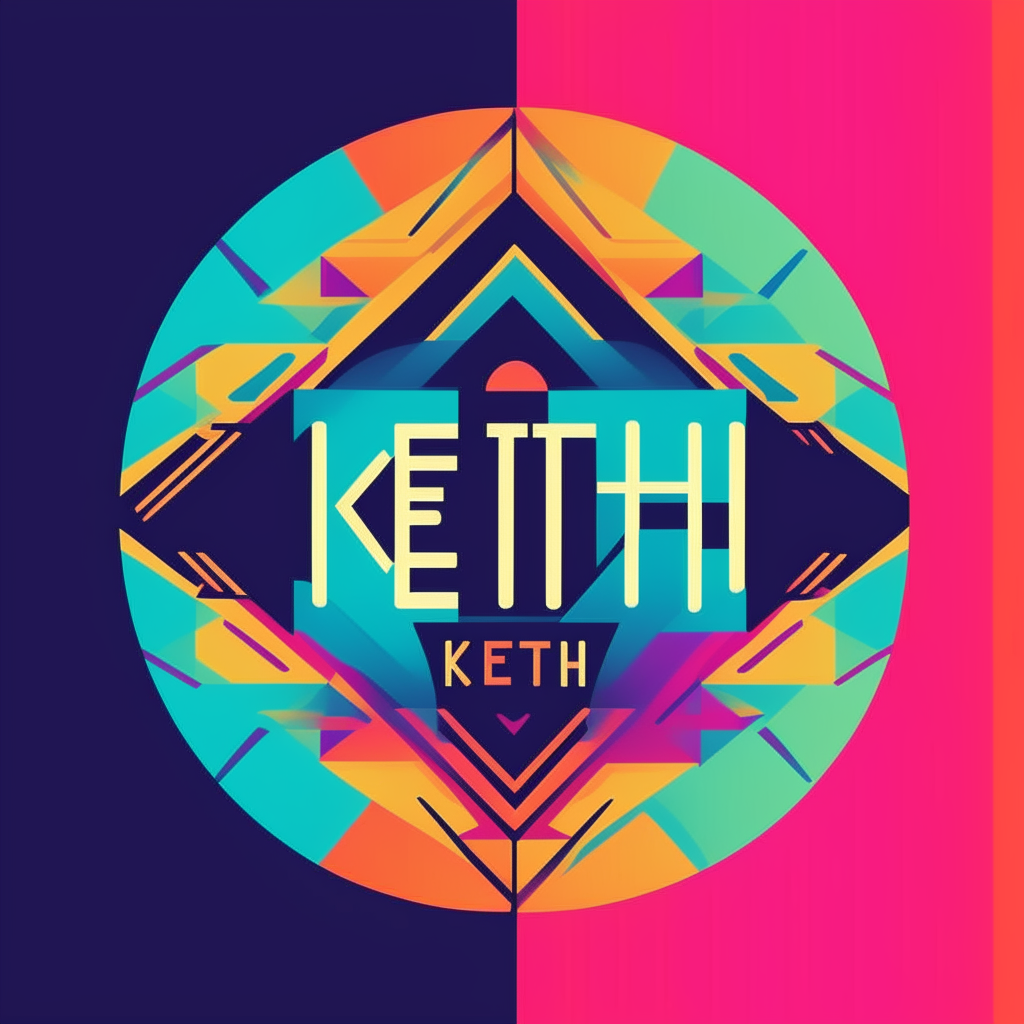 logo for a CD cover with the name 'keith303' in a retro electronic font, with colorful geometric shapes as the background